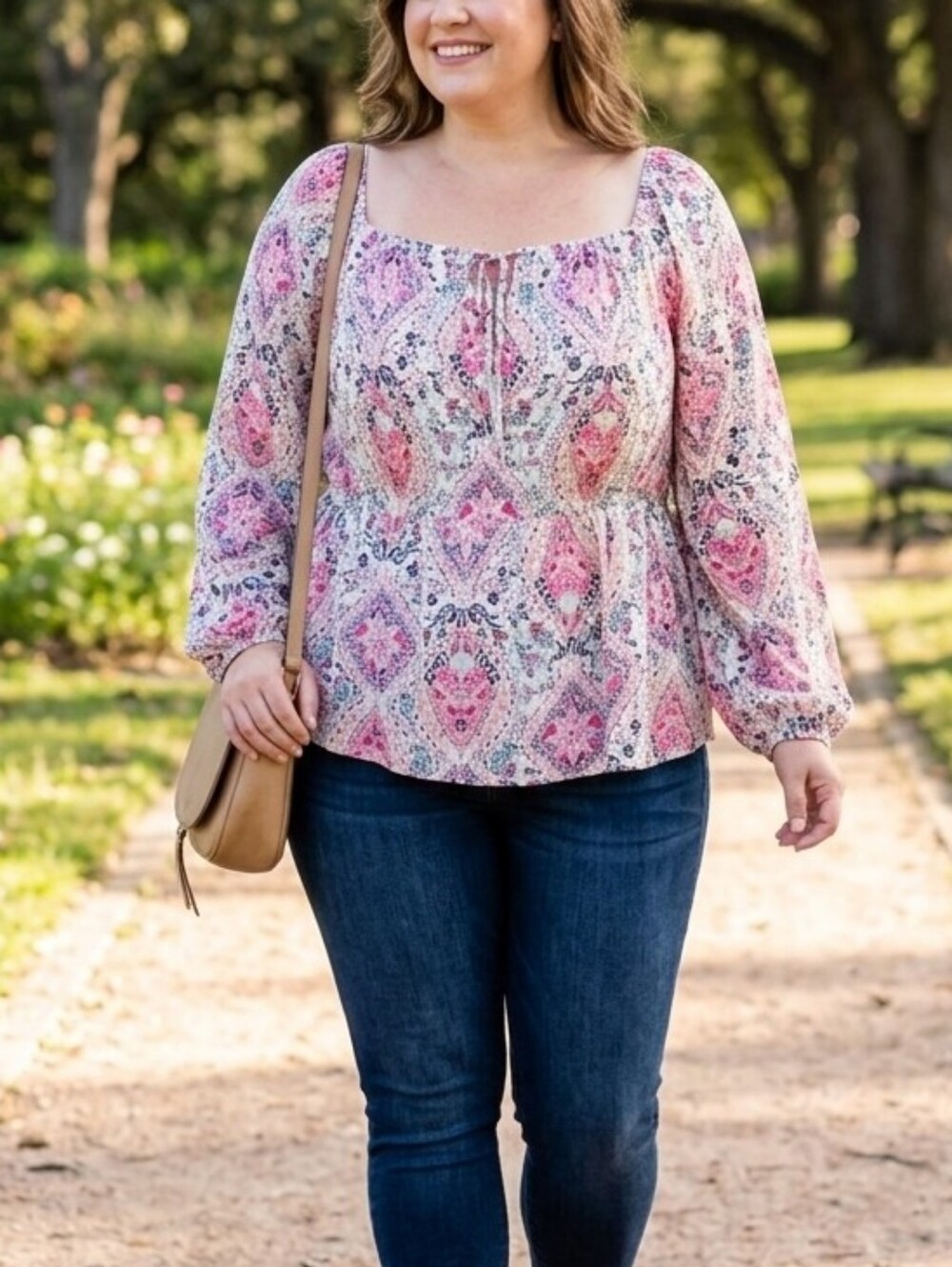 Torrid Pink Navy Paisley Tie-Front Peasant Tunic Blouse Size 0